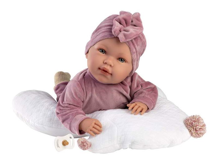 Llorens - Poupée Abril Llorona avec chichonera, corps en tissu 42 cm, émet des sons, langues incluses : espagnol, français, anglais, allemand