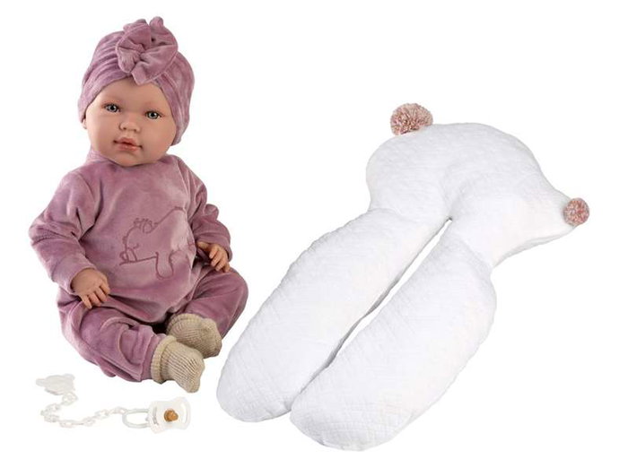 Llorens - Poupée Abril Llorona avec chichonera, corps en tissu 42 cm, émet des sons, langues incluses : espagnol, français, anglais, allemand