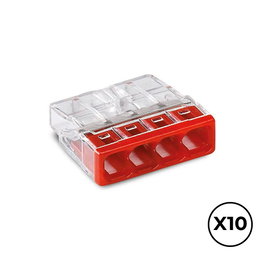 Wago Connecteur Rapide 4 Voies 2,5 mm² Transparent/Rouge 24A 450V Lot de 10