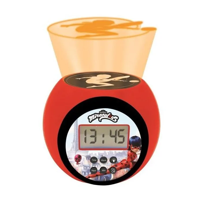 Lexibook Réveil Projecteur Miraculous Ladybug pour Enfant avec Écran LCD, Projection 3 Couleurs au Plafond, Veilleuse et Alarme Snooze
