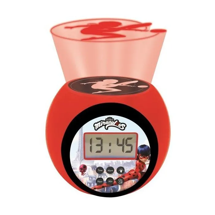 Lexibook Réveil Projecteur Miraculous Ladybug pour Enfant avec Écran LCD, Projection 3 Couleurs au Plafond, Veilleuse et Alarme Snooze
