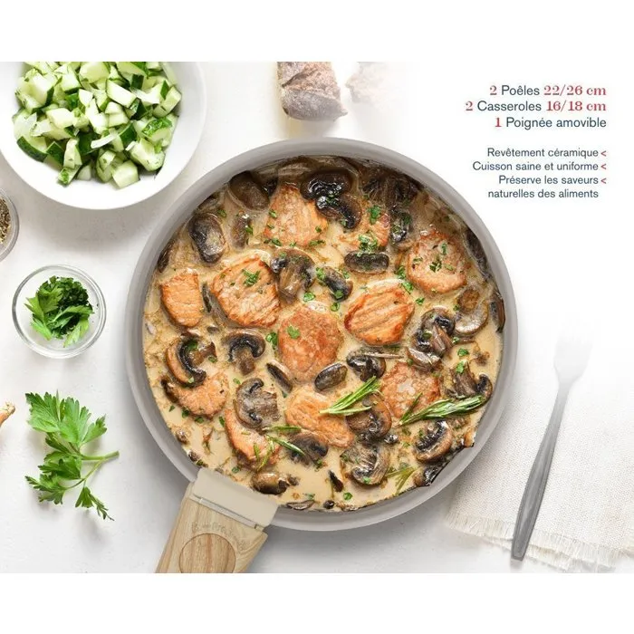 Arthur Martin Batterie de cuisine AM9192, 5 pièces aluminium avec revêtement céramique, tous feux dont induction, couleur taupe, poêles et casseroles Arthur Martin Batterie de cuisine AM9192, 5 pièces aluminium avec revêtement céramique, tous feux dont induction, couleur taupe, poêles et casseroles