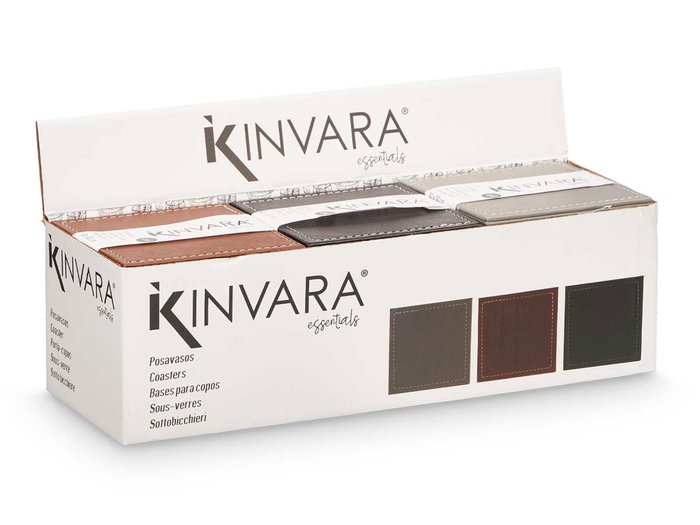 KINVARA Set de 4 sous-verres assortis gris, marron et noir