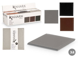 KINVARA Set de 4 sous-verres assortis gris, marron et noir