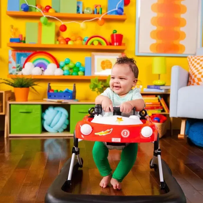Bright Starts Trotteur Bébé 3 en 1 Pliable - Voiture à Pousser avec Station de Jeux Portable, 3 Modes Évolutifs, Rouge