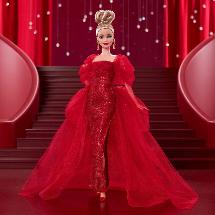 Barbie - Muñeca Signature 80 Aniversario JBJ17 Mattel - Poupée Collector avec Robe de Soirée, Chaussures Rubis et Bijoux Barbie - Muñeca Signature 80 Aniversario JBJ17 Mattel - Poupée Collector avec Robe de Soirée, Chaussures Rubis et Bijoux