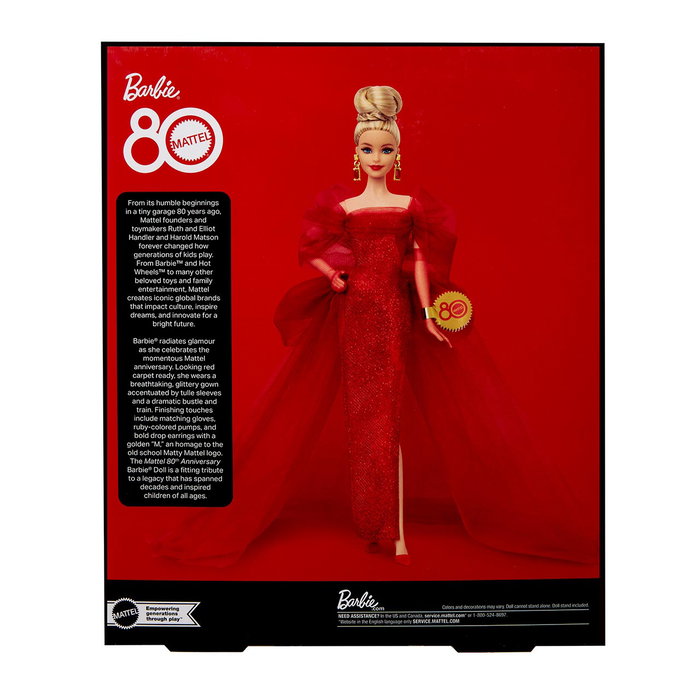 Barbie - Muñeca Signature 80 Aniversario JBJ17 Mattel - Poupée Collector avec Robe de Soirée, Chaussures Rubis et Bijoux Barbie - Muñeca Signature 80 Aniversario JBJ17 Mattel - Poupée Collector avec Robe de Soirée, Chaussures Rubis et Bijoux