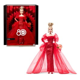 Barbie - Muñeca Signature 80 Aniversario JBJ17 Mattel - Poupée Collector avec Robe de Soirée, Chaussures Rubis et Bijoux