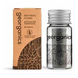 Georganics Hilo Dental Carbon Activado 50 M - Fil Dentaire au Charbon Actif de Bambou avec Fluor - 50 Mètres - Vegan - Pour Renforcer l'Émail et Prévenir les Caries