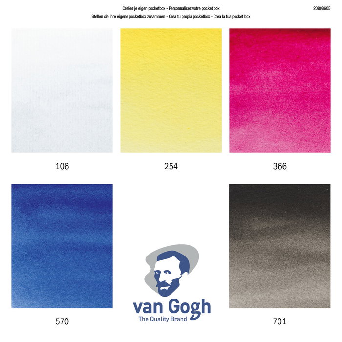 Van Gogh Étui d'aquarelles de poche, set de mélange de couleurs primaires (5 demi-pastilles + 7 emplacements vides)修行