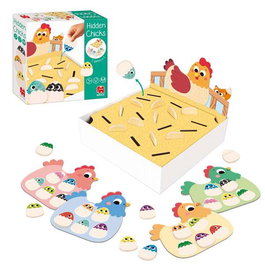 Goula Hidden Chicks - Jeu éducatif pour enfants à partir de 3 ans avec 2 modes de jeu, 4 planches, 21 poussins et 1 renard - Multilingue (FR, EN, ES, DE, IT, PT)