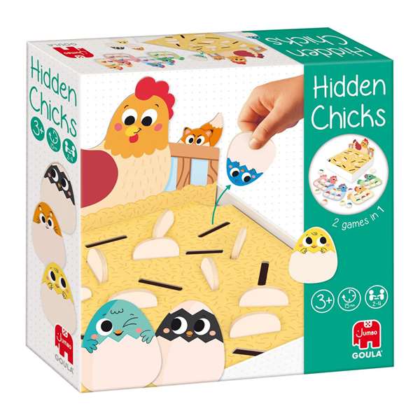 Goula Hidden Chicks - Jeu éducatif pour enfants à partir de 3 ans avec 2 modes de jeu, 4 planches, 21 poussins et 1 renard - Multilingue (FR, EN, ES, DE, IT, PT)