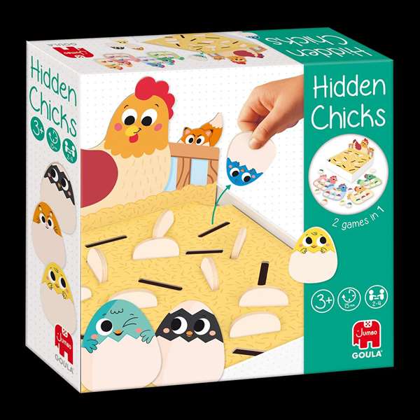 Goula Hidden Chicks - Jeu éducatif pour enfants à partir de 3 ans avec 2 modes de jeu, 4 planches, 21 poussins et 1 renard - Multilingue (FR, EN, ES, DE, IT, PT)