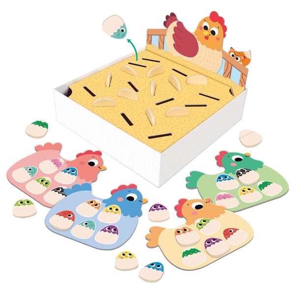 Goula Hidden Chicks - Jeu éducatif pour enfants à partir de 3 ans avec 2 modes de jeu, 4 planches, 21 poussins et 1 renard - Multilingue (FR, EN, ES, DE, IT, PT)