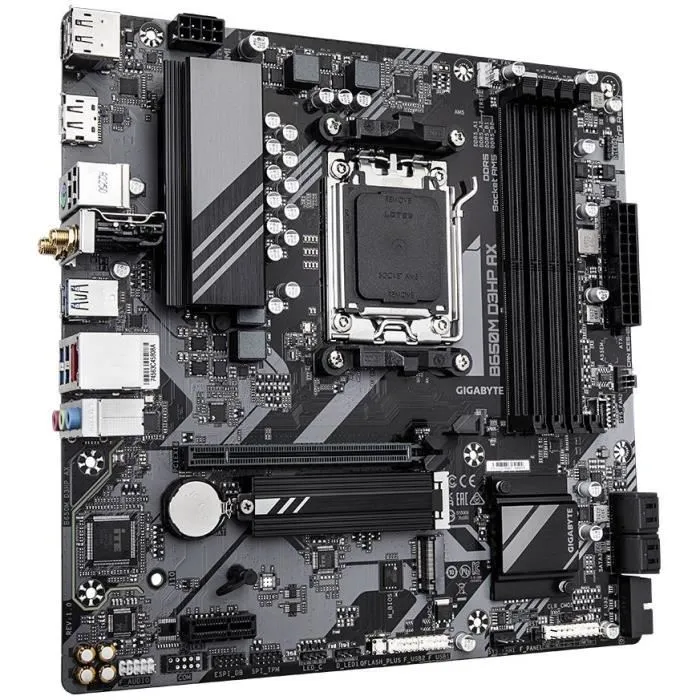 Gigabyte Carte mère B650M D3HP AX - AMD AM5, DDR5 8000 MHz, Wi-Fi 6E, 2.5 GbE, 2 x M.2 PCIe 4.0 pour Ryzen 7000/8000/9000