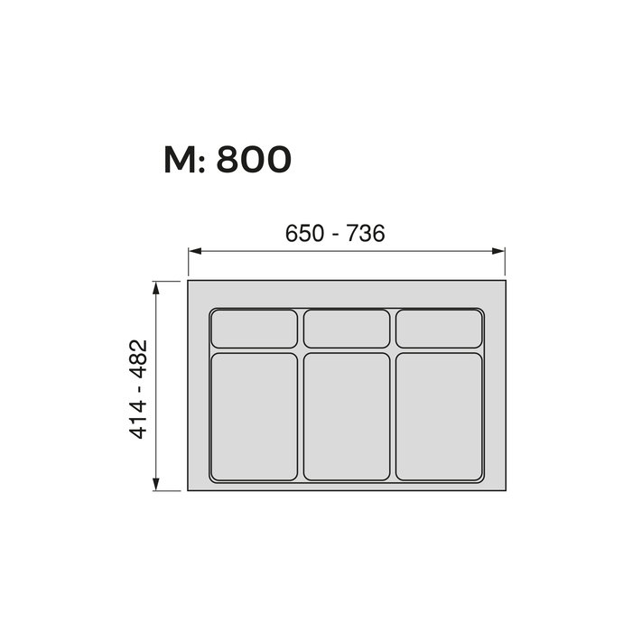 Emuca Base pour tiroirs de cuisine Recycle, 3 compartiments, module 800mm, Plastique Gris antracite