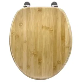 Gelco Abattant WC en bambou naturel avec charnières métal chromé, couverture universelle, marron