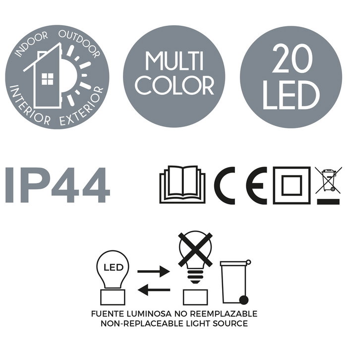 Home Deco Factory Guirlande Extérieure 20 LED Multicolore