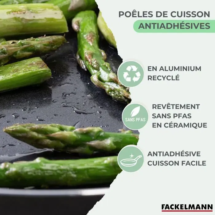 Fackelmann Set de 2 Poêles Antiadhésives Céramique 24 cm et 28 cm en Aluminium Recyclé Sans PFAS - Compatibles Tous Feux et Four