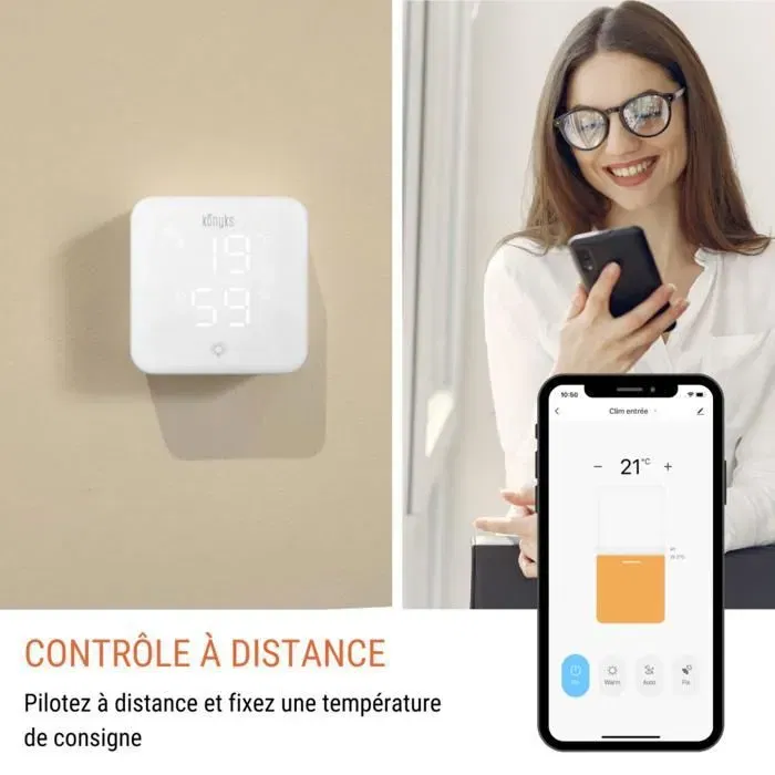 Konyks Thermostat Climpac Wi-Fi - Contrôle à distance pour climatiseurs et pompes à chaleur, programmable, avec thermomètre, hygromètre et compatibilité assistants vocaux