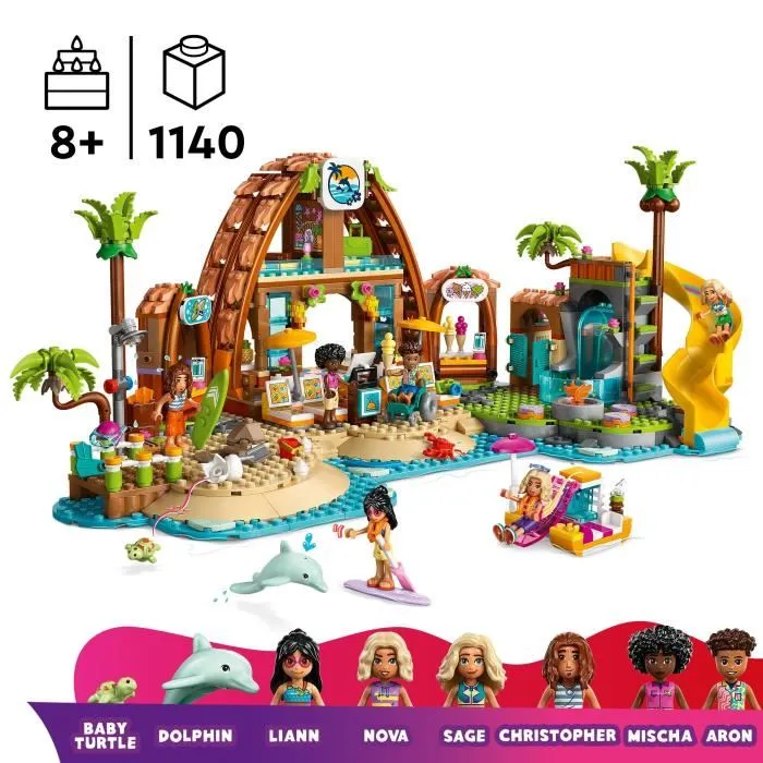 Lego Friends 42673 Jeu de Construction Vacances à l'Hôtel de la Plage avec 6 Mini-Poupées, Dauphin et Tortue - Cadeau Enfants 8 Ans et Plus