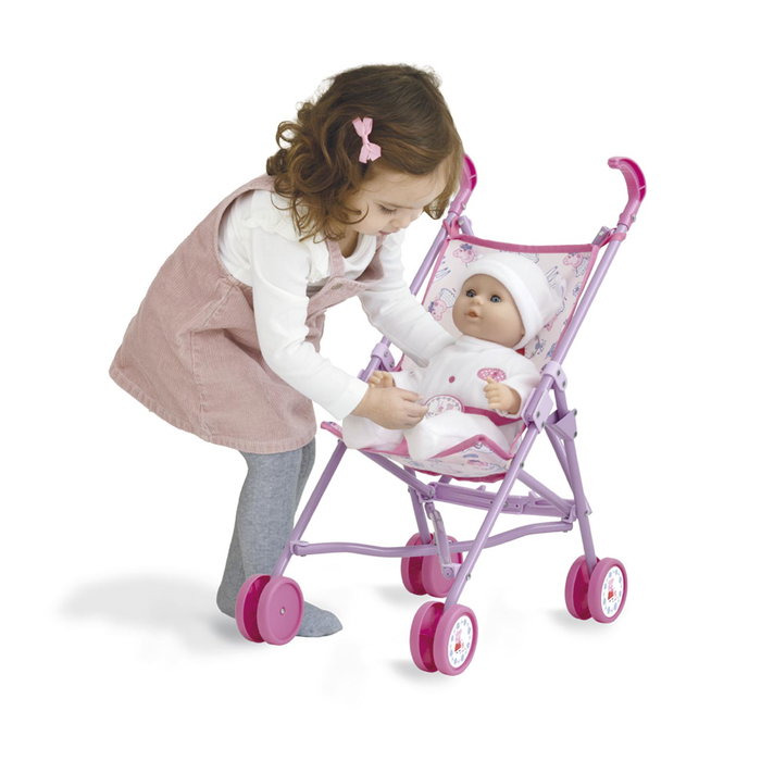Peppa Pig - Poussette pliable pour poupée avec canne télescopique et roues doubles, pour poupées jusqu'à 43 cm, jouet d'imagination pour enfants à partir de 3 ans