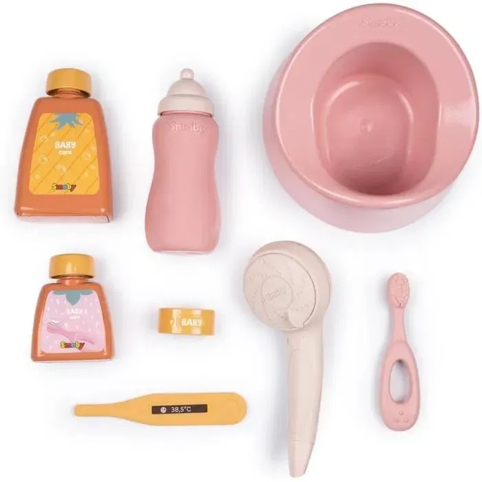 Smoby Baby Nurse - Set baignoire et accessoires de bain pour poupon avec douchette, biberon, pot et brosse à dents - Jeu d'imitation fabrication française - À partir de 3 ans