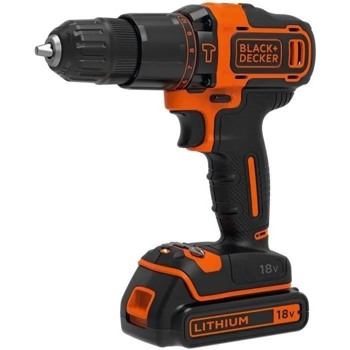 Black + Decker BDCHD18S32-QW - Perceuse à percussion sans fil 18V, 2 vitesses, 1 batterie 1.5Ah Li-ion, chargeur, coffret de 32 accessoires Black + Decker BDCHD18S32-QW - Perceuse à percussion sans fil 18V, 2 vitesses, 1 batterie 1.5Ah Li-ion, chargeur, coffret de 32 accessoires