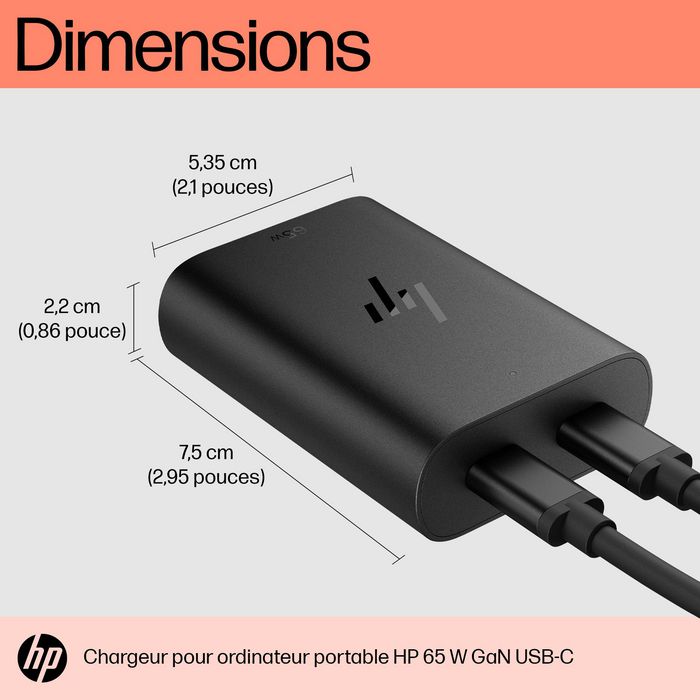HP Chargeur pour ordinateur portable 65 W GaN USB-C Noir