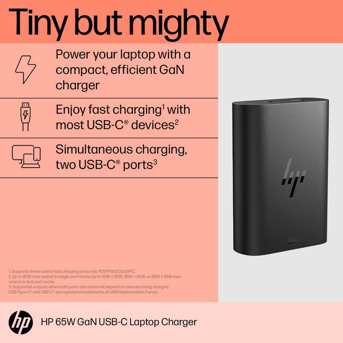 HP Chargeur pour ordinateur portable 65 W GaN USB-C Noir