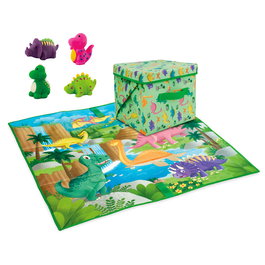 DEQUBE Tapis de jeu 2-en-1 avec boîte de rangement pour jouets - 85 cm x 85 cm - Dinosaures et animaux - Dès 6 mois