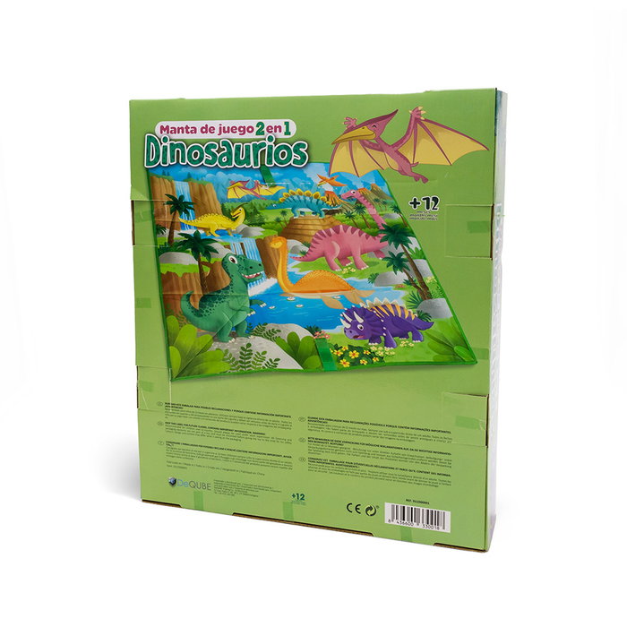 DEQUBE Tapis de jeu 2-en-1 avec boîte de rangement pour jouets - 85 cm x 85 cm - Dinosaures et animaux - Dès 6 mois