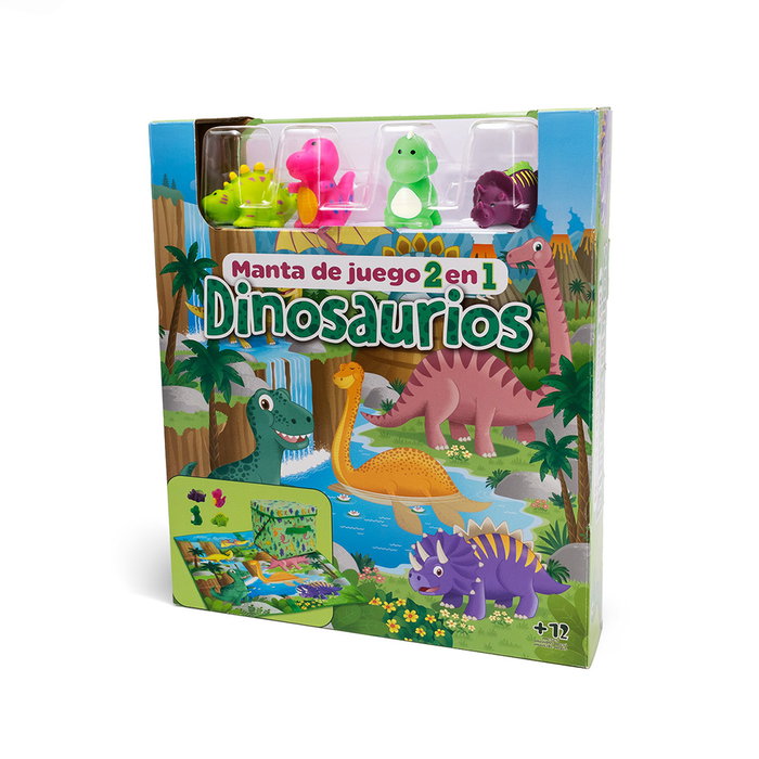 DEQUBE Tapis de jeu 2-en-1 avec boîte de rangement pour jouets - 85 cm x 85 cm - Dinosaures et animaux - Dès 6 mois