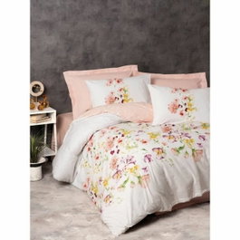 BigBuy Home Parure de couette en coton renforcé Saumon et Blanc, 220 x 240 cm