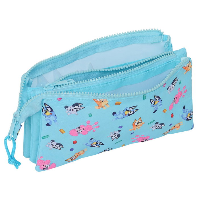 SAFTA Porte-tout triple Bluey avec 3 compartiments à fermeture à glissière et poche centrale - Dimensions 22x3x12 cm SAFTA Porte-tout triple Bluey avec 3 compartiments à fermeture à glissière et poche centrale - Dimensions 22x3x12 cm