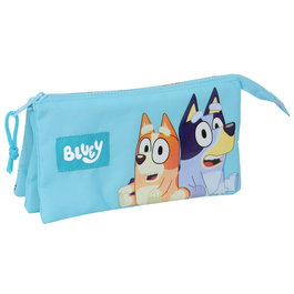 SAFTA Porte-tout triple Bluey avec 3 compartiments à fermeture à glissière et poche centrale - Dimensions 22x3x12 cm