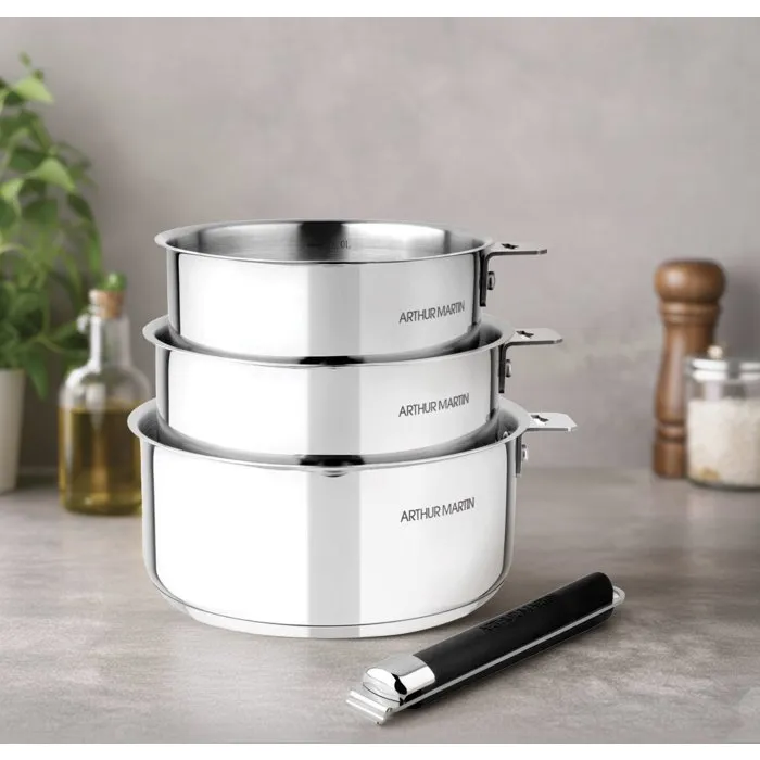 Arthur Martin Set de 3 casseroles AM9855 (16-18-20 cm) induction poignée amovible