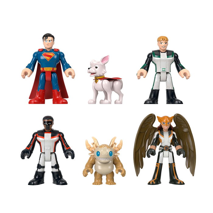 Imaginext - Pack Superman DC Super Friends - Figurines Articulées Superman, Chica Halcón, Linterna Verde, Mr. Terrific, Krypto & Kaiju - Réf. JDL09