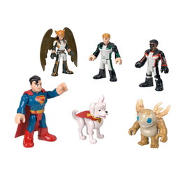 Imaginext - Pack Superman DC Super Friends - Figurines Articulées Superman, Chica Halcón, Linterna Verde, Mr. Terrific, Krypto & Kaiju - Réf. JDL09