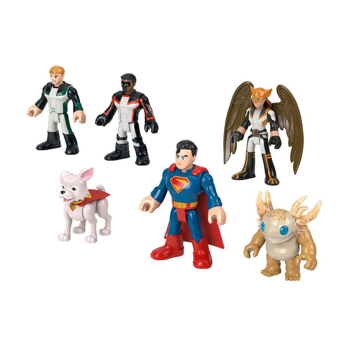 Imaginext - Pack Superman DC Super Friends - Figurines Articulées Superman, Chica Halcón, Linterna Verde, Mr. Terrific, Krypto & Kaiju - Réf. JDL09
