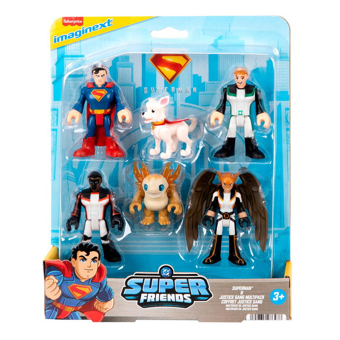 Imaginext - Pack Superman DC Super Friends - Figurines Articulées Superman, Chica Halcón, Linterna Verde, Mr. Terrific, Krypto & Kaiju - Réf. JDL09