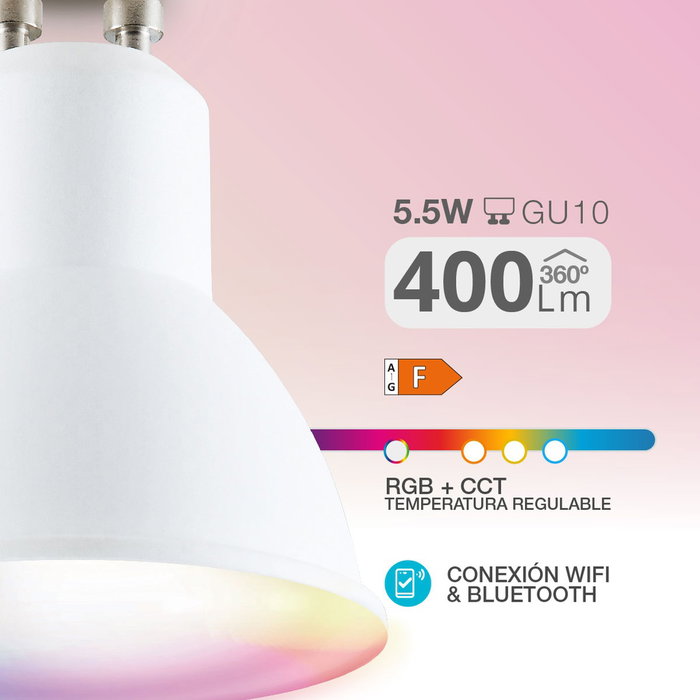 GSC Evolution Ampoule LED dicroïque intelligente WiFi RGB + CTT, 5,5W, GU10