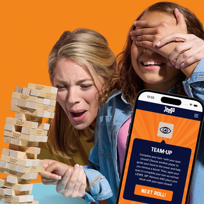 Hasbro Games Jenga G1499 - Jeu de société de construction de tours avec défis en ligne - Version portugaise et espagnole - À partir de 6 ans