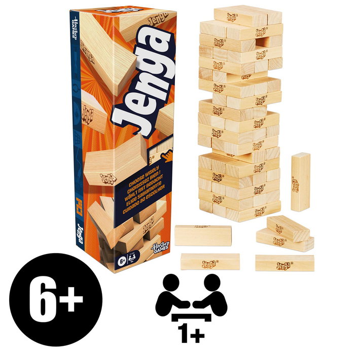 Hasbro Games Jenga G1499 - Jeu de société de construction de tours avec défis en ligne - Version portugaise et espagnole - À partir de 6 ans