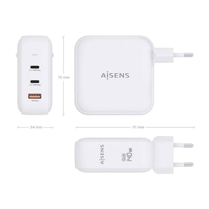 Chargeur mural Aisens ASCH-140W3P030-W Blanc Multicouleur 140 W