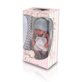 Tachan Bébé 30 cm avec ensemble en laine bleu - Bébé réaliste aux yeux clairs incluant bonnet, bavette et chaussons, avec couverture, jouet éducatif pour enfants de 3 ans et plus