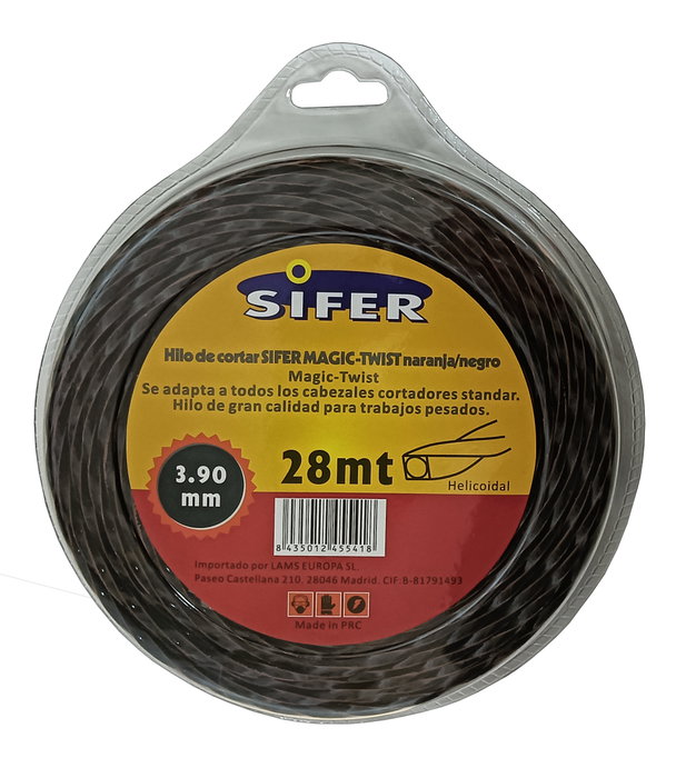 SIFER Fil de débroussailleuse Silencio Helico 3,9 mm x 33 m Orange/Noir SIFER Fil de débroussailleuse Silencio Helico 3,9 mm x 33 m Orange/Noir