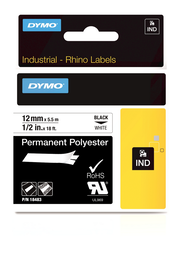 Dymo Ruban 18483 Noir sur Blanc pour Rhino Industrial L, pour imprimante d'étiquettes, Polyester