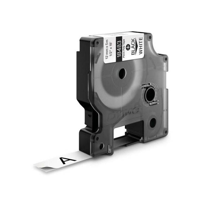 Dymo S0718210 - Ruban d'étiqueteuse vinyle noir et blanc, référence 18483