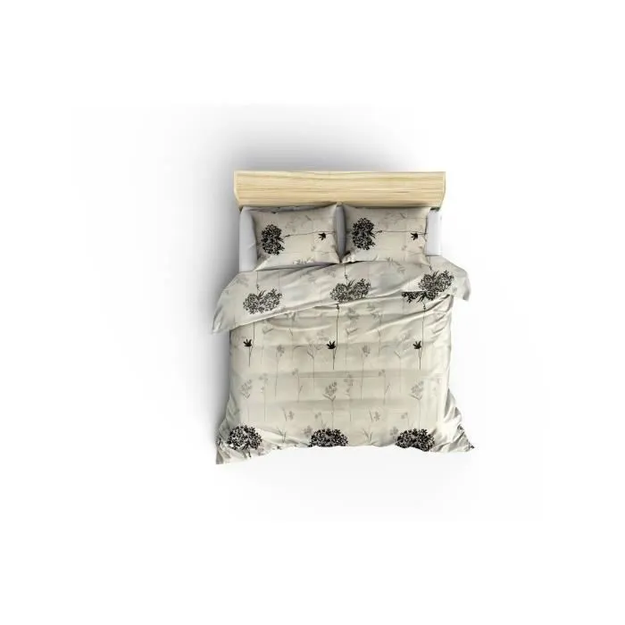 Parure de lit King - Housse de couette 220 x 240 cm et 2 taies d'oreiller 60 x 60 cm - 65% coton, 35% polyester - Beige - Tissu 120 fils